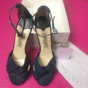 JIMMY CHOO Macy Denim Heels Sandals Sz38.5